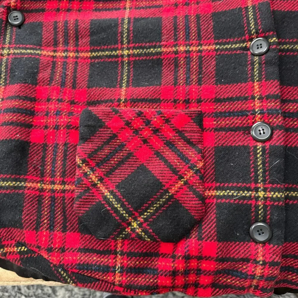 Pendleton Vintage Red Black Plaid Wool Hooded Cape Poncho Made USA OS